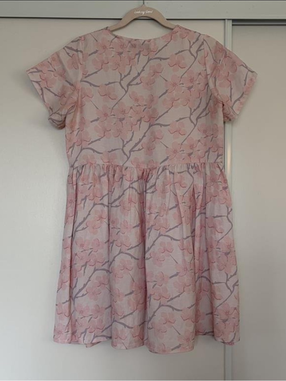 Ava Sky Pink Cherry Blossom V-Neck Button Front Dress - Picture 2 of 5
